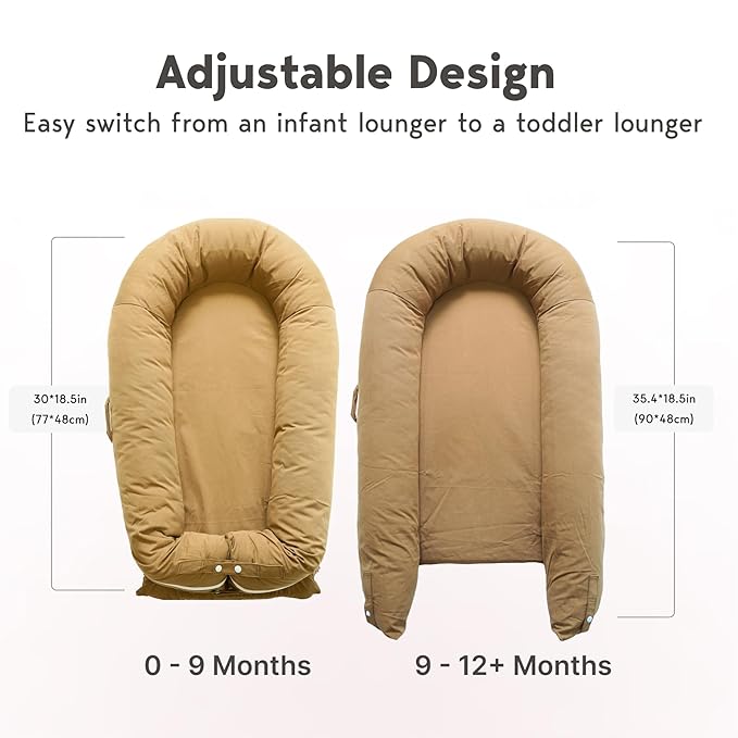 Deluxe Infant Lounger, Baby Nest Cover for Baby Girls & Boys, Newborn Essentials for Baby 0-12 Months, 100% Cotton (GoldenBrown)