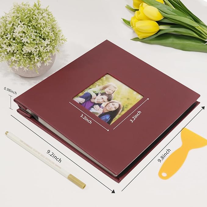 RECUTMS Photo Album Self Adhesive Magnetic Scrapbook 4x6 5x7 8x10 Pictures Scrapbook Album, 40 Pages Photo Book for DIY Baby Family Wedding with Metal Pen and Plastic Board (Brown)