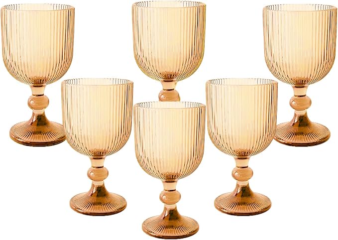 Vintage Wine Glasses Set of 6, 11 Ounces Colored Glass Water Goblets, Colorful by XKXKKE