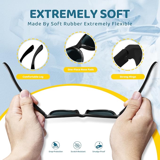 RIVBOS Kids Sunglasses Polarized UV Protection Flexible Rubber Glasses Shades with Strap for Boys Girls RBK004