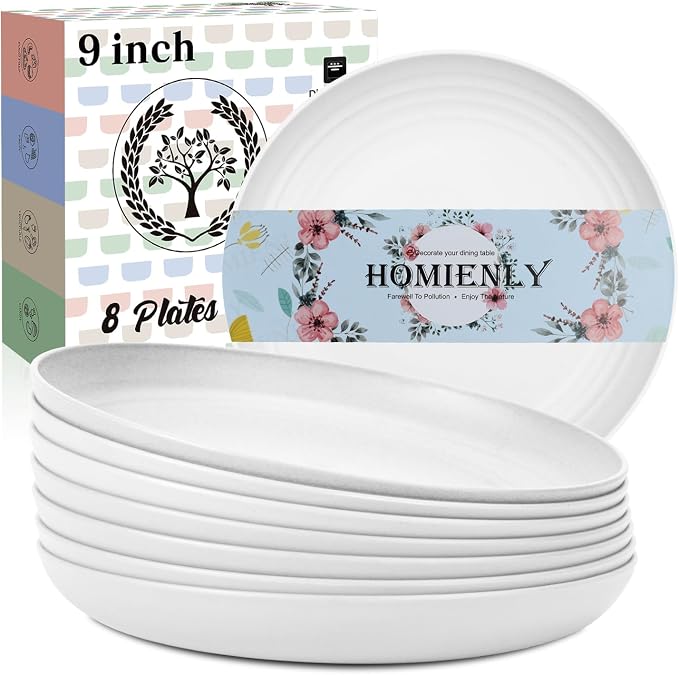 Wheat Straw Plates Set of 8 Unbreakable Microwave and Dishwasher Safe Plates by HOMIENLY