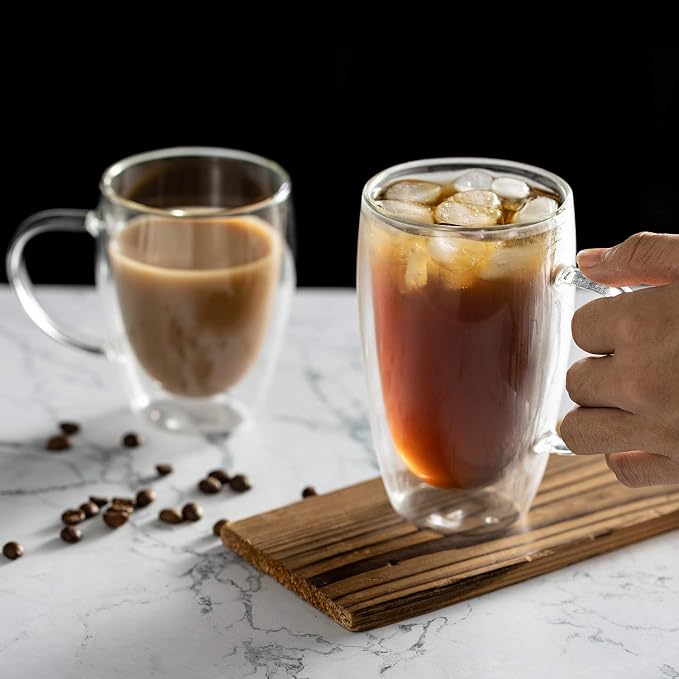 MEWAY 16oz/2 pack Coffee Mugs, Thickened Clear Glass Double Wall Cup - Image 5