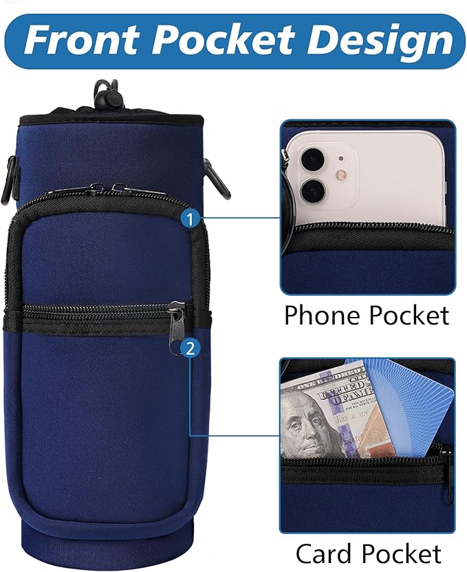 32 40 oz Water Bottle Carrier with Strap, Neoprene Water Bottle Sleeve Bag with 2 Pockets Insulated Flask Sling Holder for Walking Hiking Gym