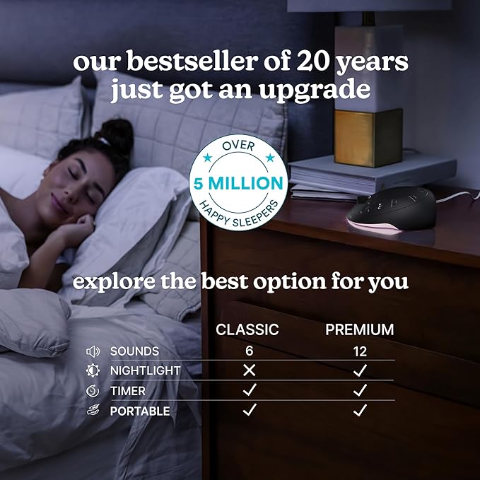 Homedics Sleep Better Portable Sound Machine, Night Light,12 Soothing Sounds Including White Noise, Rain, and Thunderstorm, Ultra-Portable Design, Auto-Off Timer, Ideal for Travel & Baby Sleep, Black