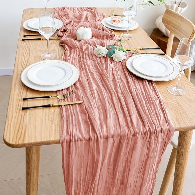 Cheesecloth Table Runner Dark Rose 10FT Boho Gauze Runner, 3 Pack | 120 Inch - Image 6
