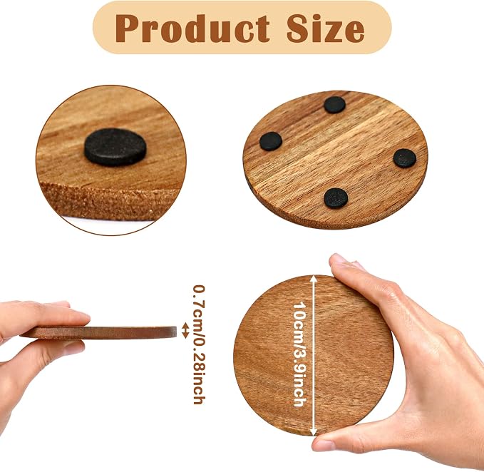 16 Pieces Unfinished Wood Coasters, 4 Inch Round Acacia Wooden Coasters - Image 3