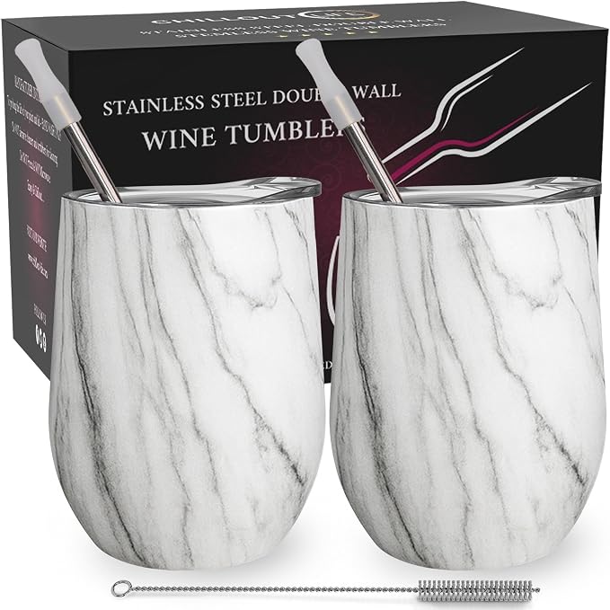 CHILLOUT LIFE 12 oz Stainless Steel Wine Tumblers 2 Pack by CHILLOUTLIFE