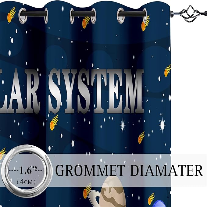 Outer Space Curtains for Boys - 2Pcs 82" x 63" Solar System Print Curtain Panels for Boys Bedroom Planets Galaxy 95% Blackout Grommet Top Window Drapes for Living Room