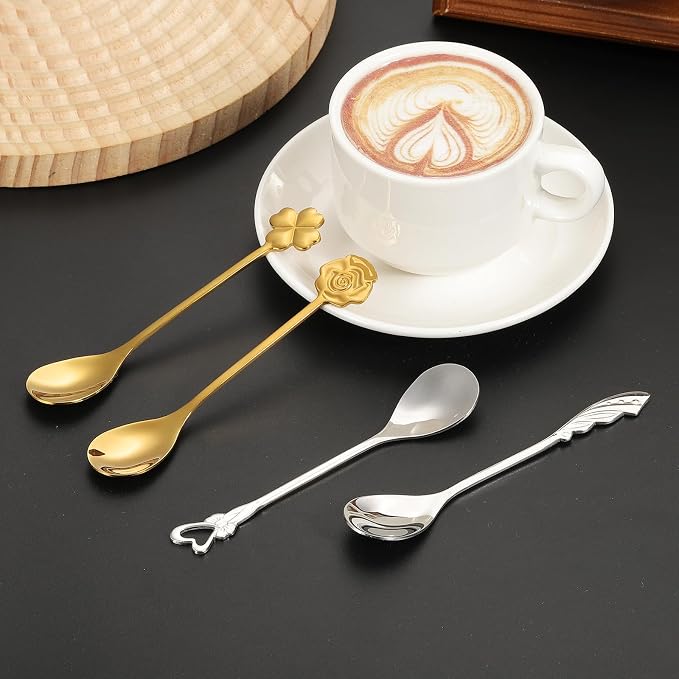 PATIKIL 4pcs Coffee Spoons, Four Leaf Grass Tea Spoons 304 Stainless Steel - Image 5