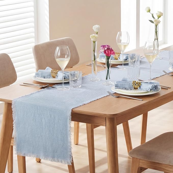 14 x 90 Inches Frayed Edge Table Runner, 270G Heavyweight Sand Washed Slub - Image 3