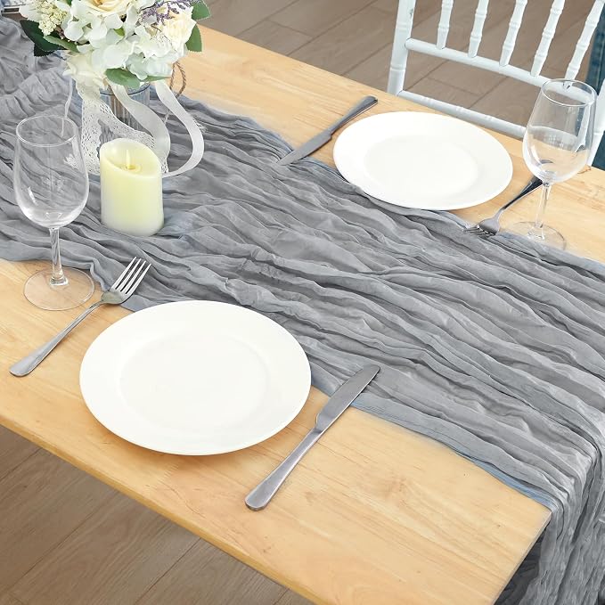 3 Pack Grey Cheesecloth Table Runner 120 Inch Boho Wedding Decor | Cheesecloth - Image 7