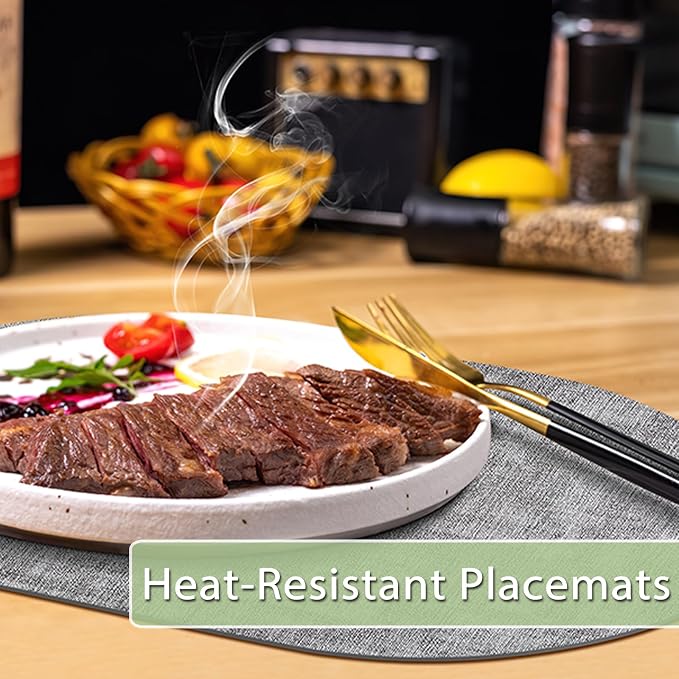 Placemats for Dining Table Set of 6 Non-Slip, Heat Resistant Oval Leather - Image 2