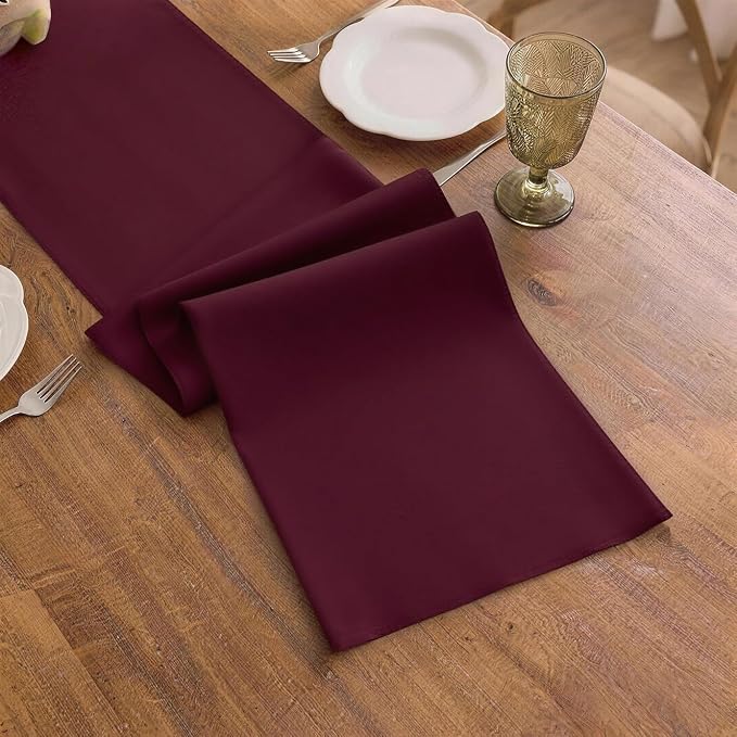 Burgundy Table Runner, Waterproof Washable Runners 108 Inches Long | Reusable - Image 3