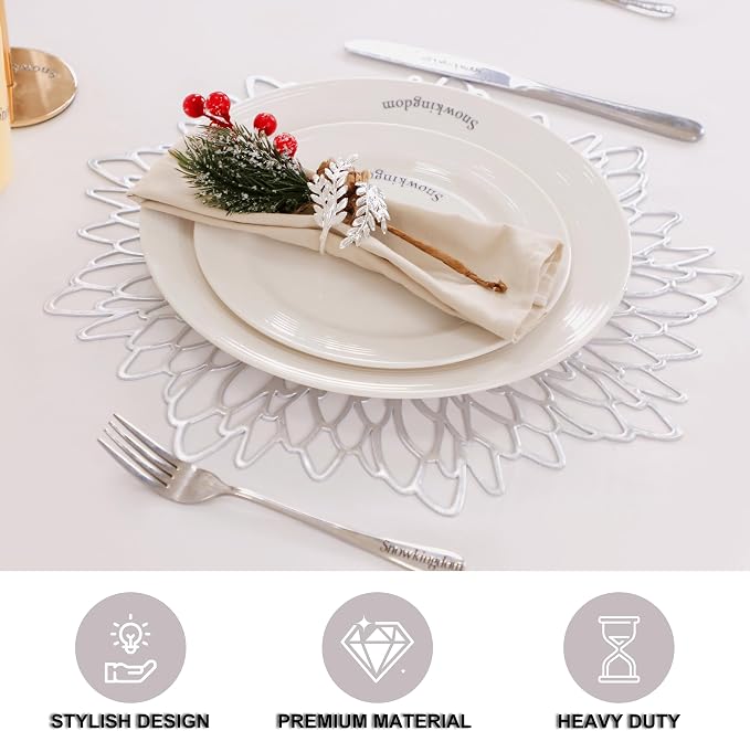 Snowkingdom 18 Pack Silver Placemats Metallic Glitter Vinyl Dinning Table Mats - Image 3