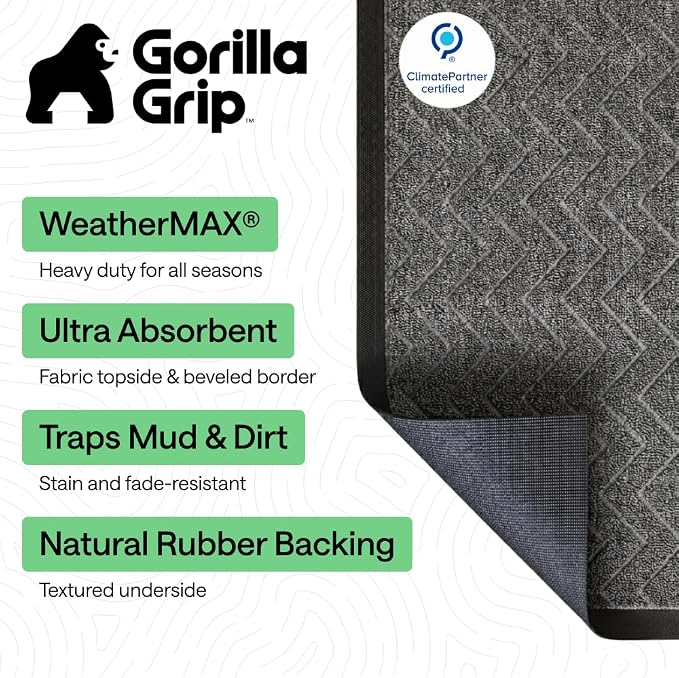 GORILLA GRIP 100% Waterproof All-Season WeatherMAX Doormat, US Designed Natural - Image 3