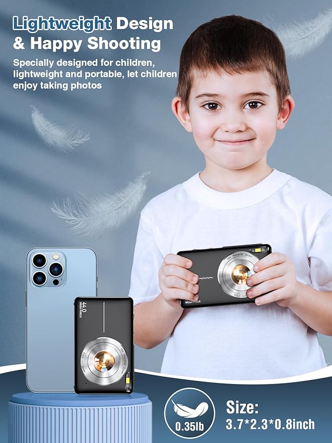 Digital Camera,FHD 1080P Kids Camera 44MP Point and Shoot Digital Cameras with 32GB Card,16X Zoom,Anti-Shake,Date Stamp,Compact Small Cameras Photography for Kids Student Teen Girl Boy(Black)