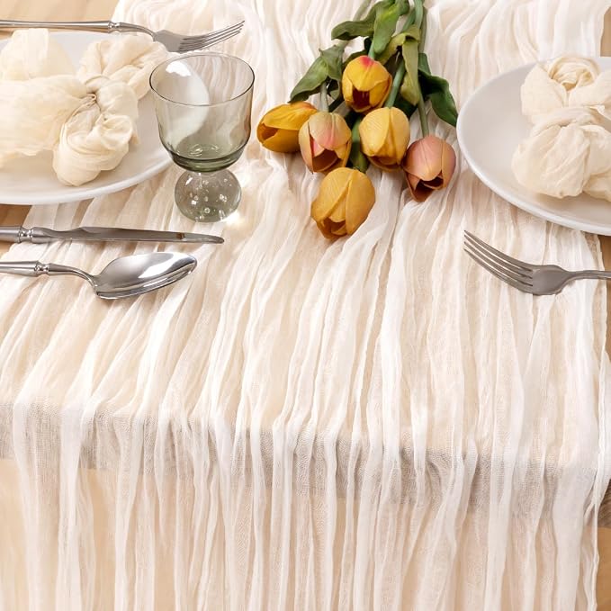 6 Pack Ivory White Cheesecloth Table Runner Rustic Gauze Centerpiece | - Image 2