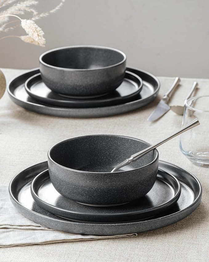 Famiware Milkyway 24-Piece Stoneware Dinnerware Set, Matte Dark Charcoal | - Image 3