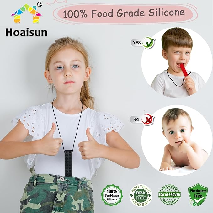 Chew Necklaces for Sensory Kids 6 Pack, Sensory Toys for Kids with Autism, ADHD, SPD, Chewing, Biting, Autism Sensory Products Silicone Chew Toys Necklace for Adults Reduce Anxiety Fidget