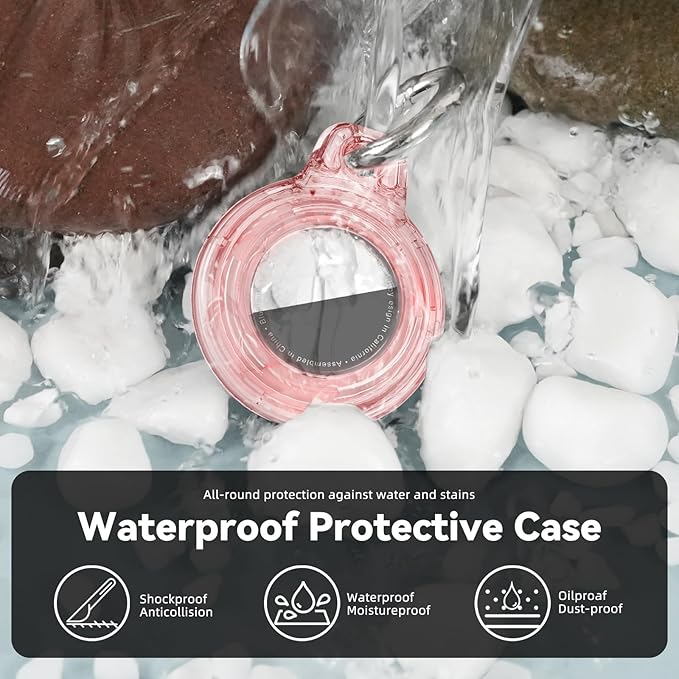 Upgrade Waterproof 4 Pack Airtags Holder with Apple Airtags Keychain, Hard PC Clear Air Tag Case, Anti-Scratch & Shock Air tag Holder, Men's Women's Keyrings & Keychains-Black+Red+Pink+Purple