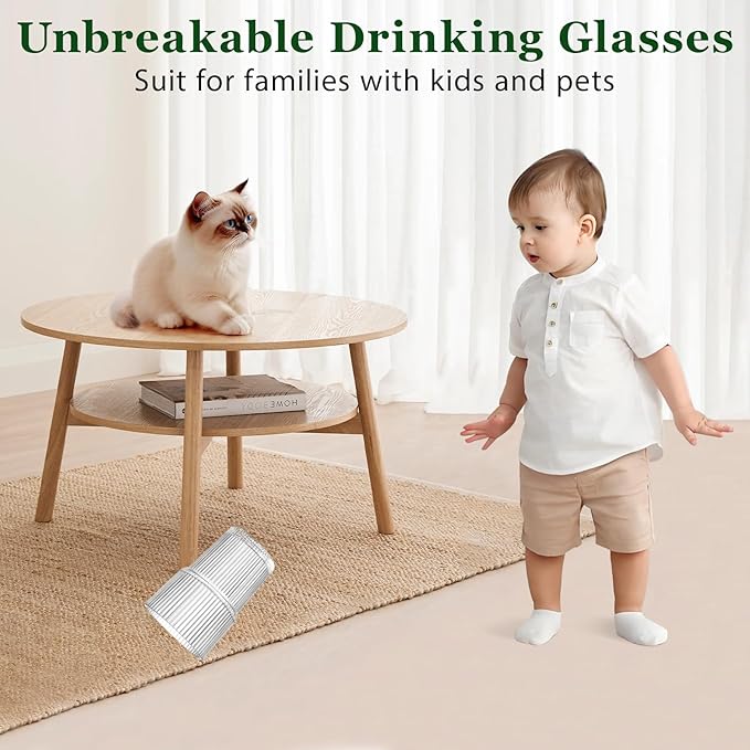 REALWAY 17oz Ribbed Plastic Glasses, Unbreakable Acrylic Drinking Cups – Clear - Image 3