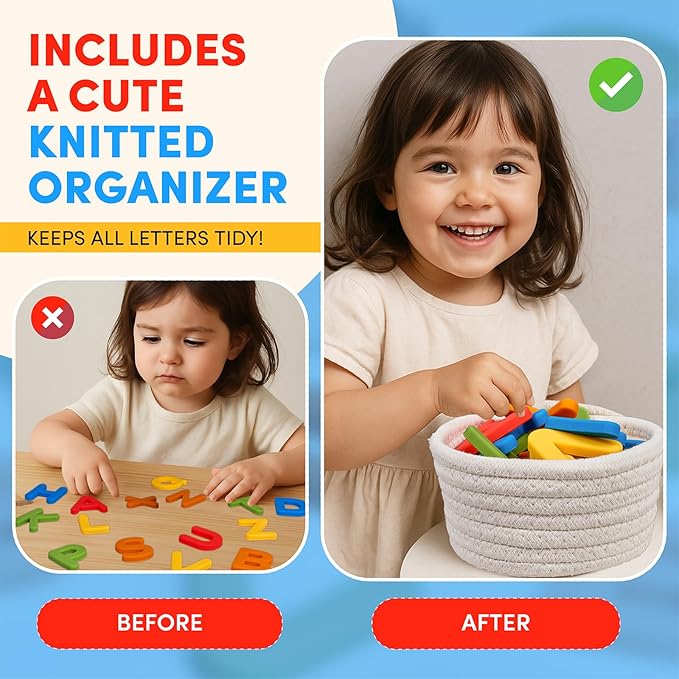 JoyCat Silicone Alphabet Magnetic Letters, 26 Uppercase ABC Fridge Magnets for Toddlers 1-3 & Kids, Baby Learning Refrigerator Toy Set, Preschool Birthday Gifts for Boys & Girls (Vibrant Color)