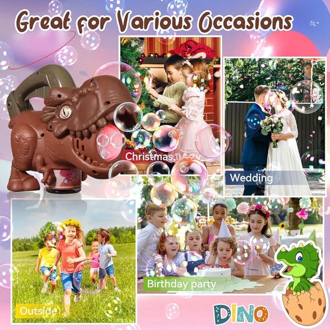 Dinosaur Bubble Machine with Colorful Lighting for Kids Automatic Handheld Dinosaur Bubble Toy 20000+ Big Bubbles Per Minute Bubbles Toy for Outdoor Parties Yard Fun Kids Gift Triceratops Coffee