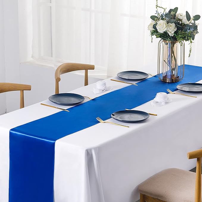 SiinvdaBZX 4 Pcs Royal Blue Satin Table Runner 12 x 108 inches Long | Bright - Image 2