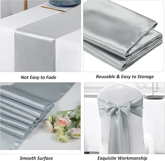 SiinvdaBZX 4 Pcs Silver Satin Table Runner 12 x 108 inches Long | Bright Smooth - Image 5