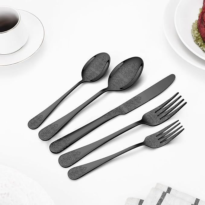 40 Pcs Black Silverware Set for 8, Food Grade Stainless Steel Flatware Set - Image 3
