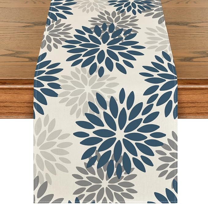 Artoid Mode Dahlia Aqua Floral Pinnata Flower Summer Table Runner, Seasonal by ArtoidMode