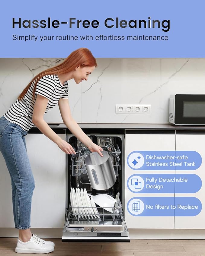 Feekaa Stainless Steel Humidifier Easy Clean, 1Gal/4L Cool Mist Humidifiers for Bedroom, Dishwasher Safe Humidifier Large Room, Humidifiers for Bedroom Baby Nursery Living Room Office, Black