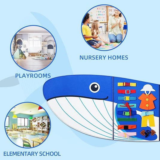 Whale Busy Board Montessori Busy Board, Sensory Toys Toddler Toys Sensory Wall Activity for Toddler- Preschool Learning Panel Center for Kids 3+ Year Old Boys Gifts Girls Gifts(Birthday Christmas) ﻿
