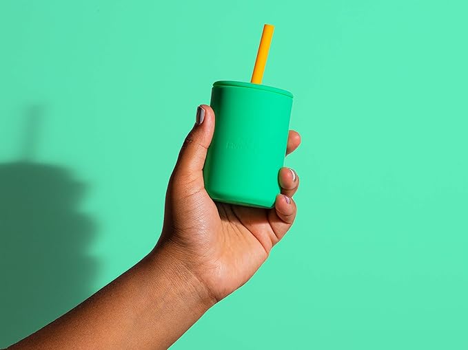 Avanchy Silicone Training Sippy Cup with Straw Lid – For Babies 6+ Months to Toddlers 1 Year Old – 8 oz Infant Water Cup for Baby Led Weaning, White