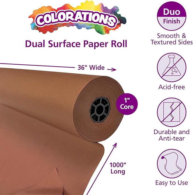 Colorations Prima-Color Fade-Resistant Paper Rolls, Brown, Arts and Crafts, 48" x 60' , Drawing, Finger Painting, Paint, Watercolor, Wall Art, Bulletin Boards, Kids Crafts (Item # DSBR)