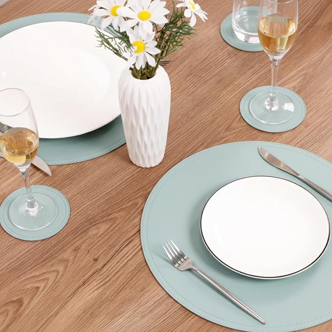 Set of 6 Faux Leather Round Placemats and Coasters, Coffee Mats Kitchen Table - Image 3