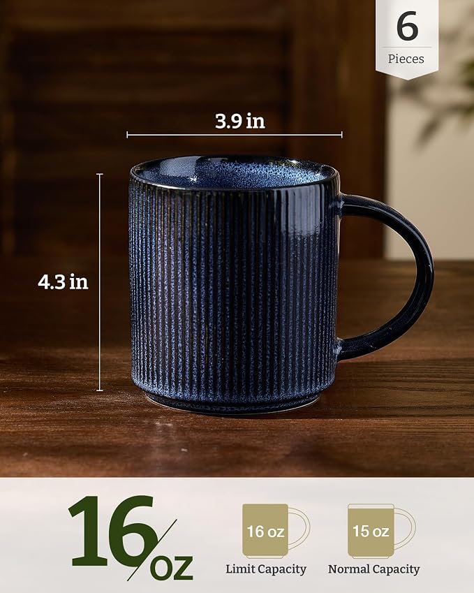 famiware Coffee Mug Set for 6, Star 16 oz Catering Mugs Cup Set - Image 4