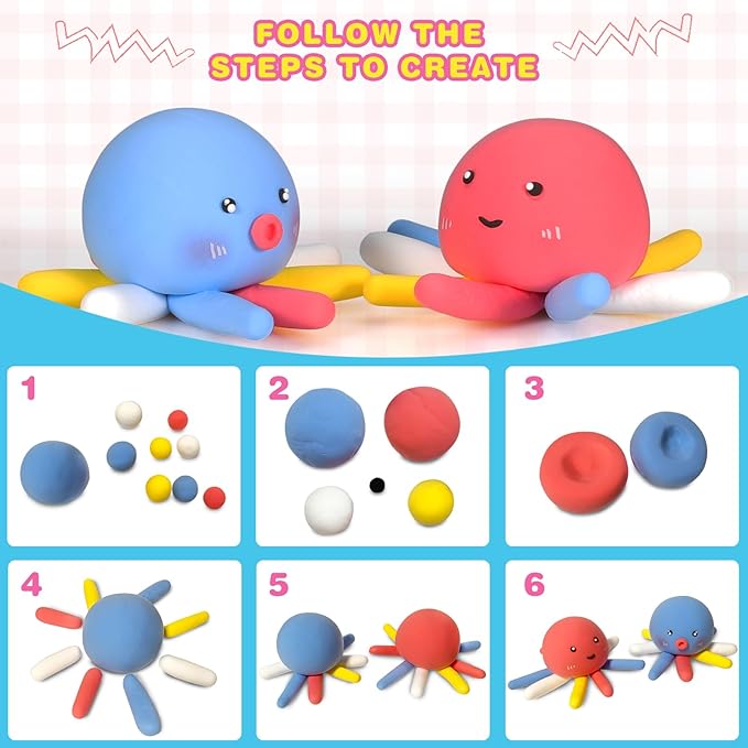 ifergoo Air Dry Clay for Kids - Animal Modeling Clay Kit, 6 Animal Designs with Sculpting Tools & Tutorials, Ultra Light & Soft, Arts & Crafts DIY Creative Toys, Gifts for Age 3-12 Girls & Boys