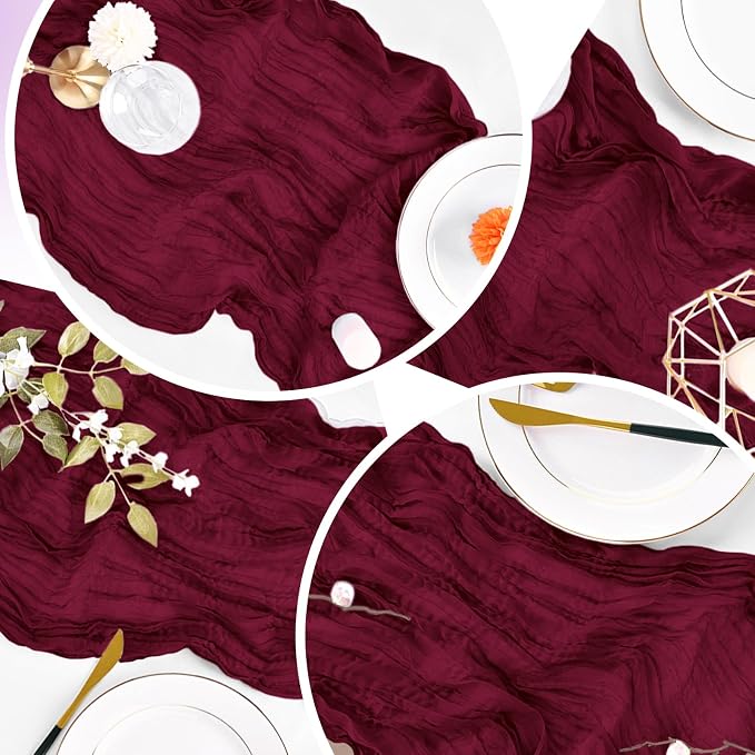 4 Pack Burgundy Cheesecloth Table Runner 20 x 120 inch Gauze Table Runners 10 - Image 7