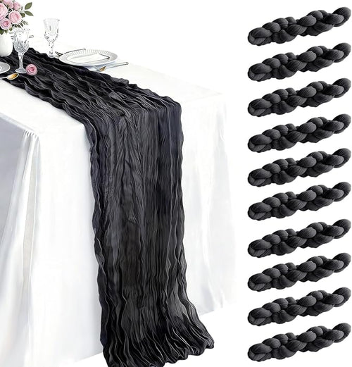 10 Pack Black Cheesecloth Table Runner 21 x 120 Inch Boho Gauze Sheer Table by Unknown