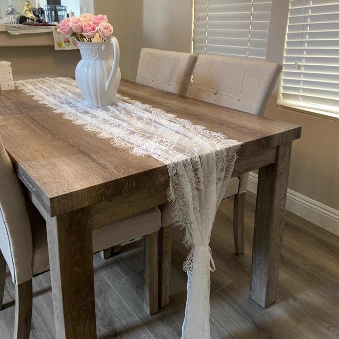 2 Pcs White Lace Table Runner 30 x 120 Inch Vintage Rustic Table Runner - Image 5