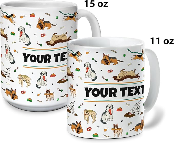 Personalized Mug for Kids - Dogs - Custom Name/Text, Ceramic Hot Chocolate/Cocoa/Coffee Cup for Boys/Girls, Birthday/Christmas/Holiday Gift - 15 oz, White Handle