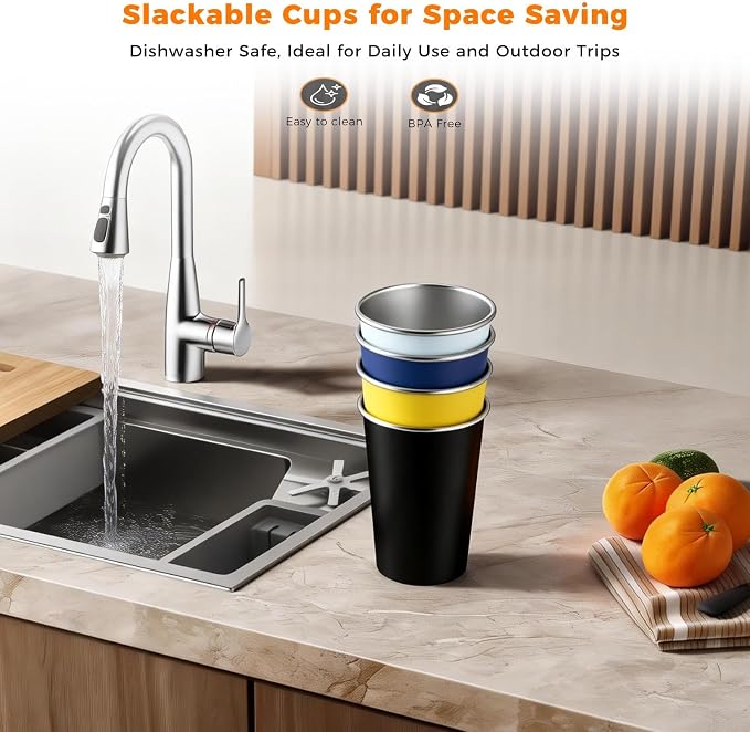 8 Pack Stainless Steel Cups 16oz - Image 2