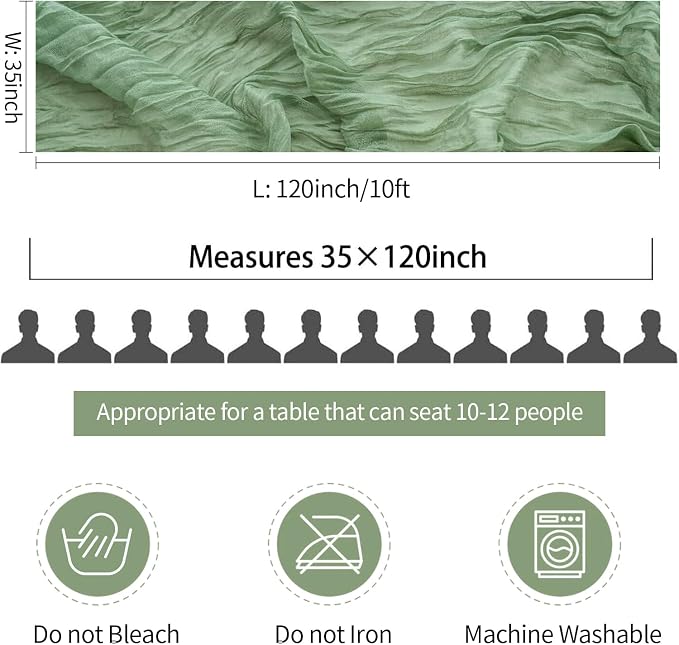 Sage Green Cheesecloth Table Runner 35x120in, 10ft Gauze Spring Table Runner - Image 6
