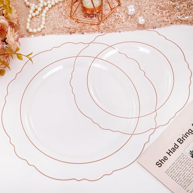 100pcs Rose Gold Plates Plastic Disposable - Image 4