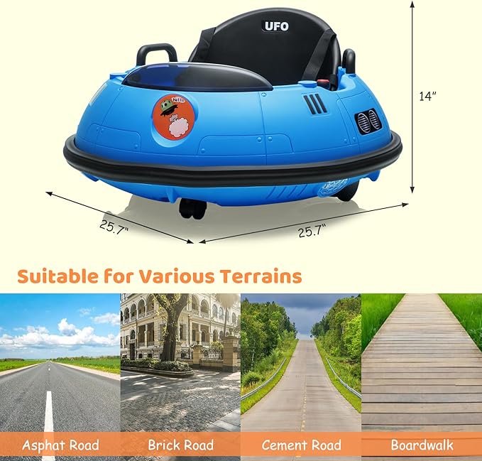 12V Electric Ride on Bumper Car for Toddlers, Kids Bumper Car with Remote Control, LED Lights & 360 Degree Spin, Indoor and Outdoor for 18+ Months Kids (Blue)