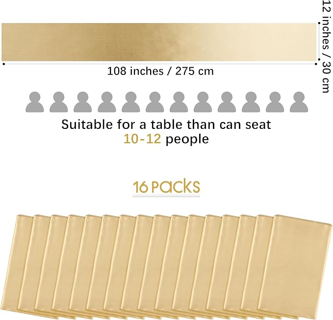 Aneco 12 Pack Satin Table Runner 12 x 108 Inch Champagne Long Wedding Satin - Image 2