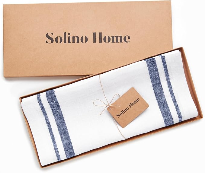 Solino Home 100% Pure Linen Table Runner, 14 x 144 in, French Stripe | Table - Image 5