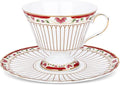 fanquare Nordic Style Tea Cup and Saucer, Classic Stripes Floral Teacup by fanquare