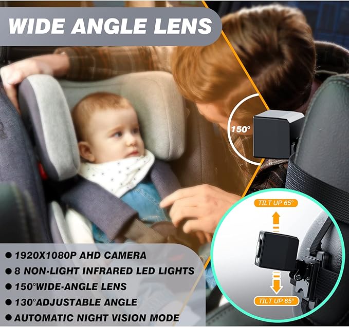 Upgrade AHD 1080P Baby Car Camera for Rear-Facing Seat, 4.3'' Car Back Seat Mirror for Children Infants Kids, 1080P IR Night Vision, Upgrade 360 Rearview Mirror Display Bracket